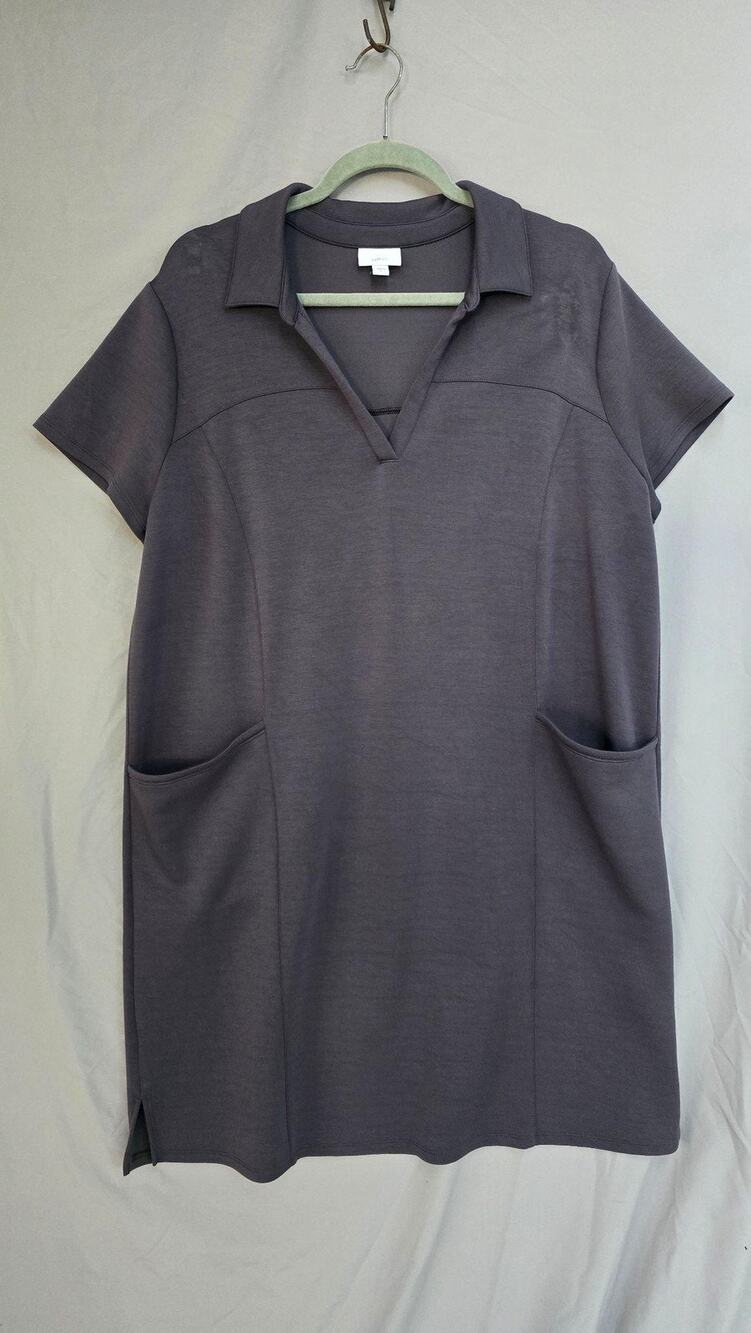 J. Jill Polo Dress Womens Large Gray Short Sleeve Pockets Stretch Soft Jersey